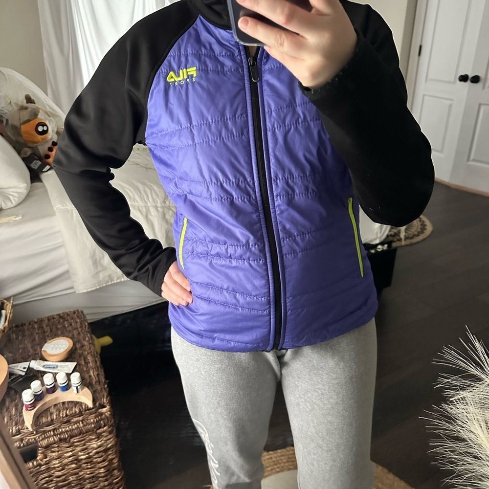 Fila Sport Women’s Medium Purple Black Zip Puffer Jacket